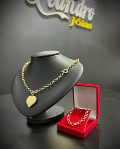 CONJUNTO ELO PORTUGUÊS 5MM + PINGENTE CORAÇÃO