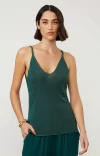 Regata Animale de Tricot com Lurex Long na cor verde, com decote em V e alças finas.