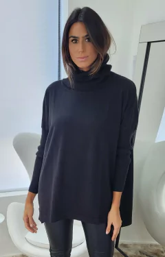 blusa anselmi ambicione feminina manga longa gola boba preta