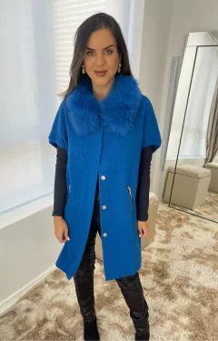 colete feminino longo com gola de pele natural peça maravilhosa para outono inverno 