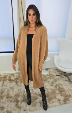 casaco feminino longo de tricot anselmi ambicione com bolso para o inverno