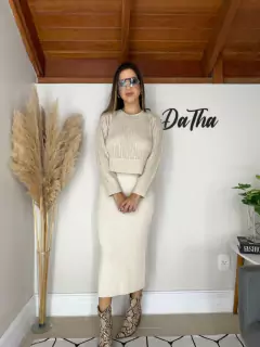 Cropped Tricô Vazado - Creme - comprar online