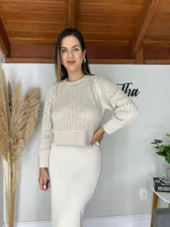 Cropped Tricô Vazado - Creme - Andréa Galvão Store