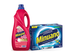 Kit Minuano Lava Roupas Pó Minuano 800g e Amaciante Rosa 2L
