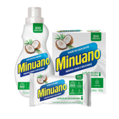 Kit Minuano Coco: LavaRoupas Líquido, Sabão Pó e Sabão Barra