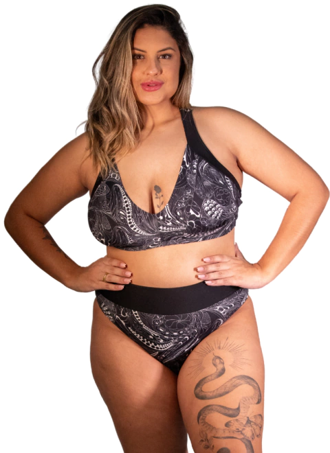 Biquíni Sara Plus Size Sem Bojo Estampado Preto