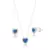 Conjunto em prata coração cravejado azul