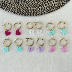 Pack 6 Pares De Aros De Acero Dorado Con Dijes - comprar online