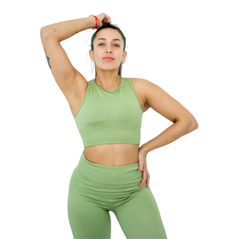 CONJUNTO DEPORTIVO IMPORTADO TOP + CALZA DAMA VERDE