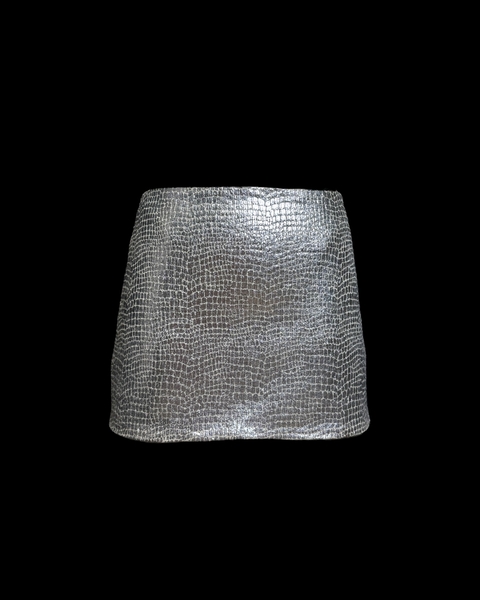 Mini Saia Milu prateado com textura croco
