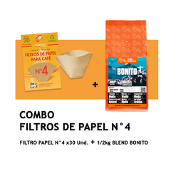 COMBO FILTROS DE PAPEL N°4 x 30uds + 1/2kg CAFÉ BONITO
