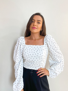 BLUSA CROPPED CORAÇÕES OFF-WHITE - Frida Fashionista - moda feminina marca própria
