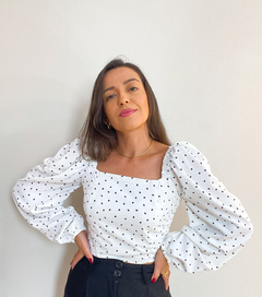 BLUSA CROPPED CORAÇÕES OFF-WHITE