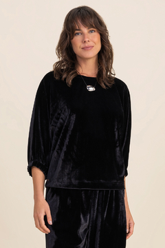 Blusa Velvet Manga Elástico Preta (2177) - comprar online