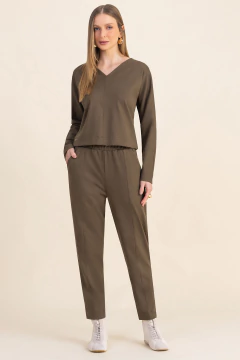 Blusa Decote V Acinturada Montaria Oliva (2241) - Touch Me