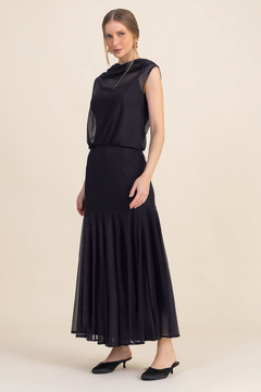 Vestido Evase Tule Recortes Preto (2282) - comprar online