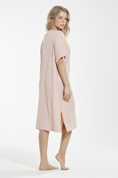 Kaftan Midi Canelado Rosa Chá (300.01) - comprar online