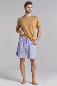 Pijama Curto Algodão Azul/Amêndoa (1012.02)