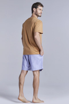 Pijama Curto Algodão Azul/Amêndoa (1012.02) - comprar online
