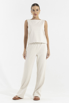 Calça Reta Recortes Montaria Luxury Natural (2158)