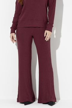 Calça Reta Trico Canelado Carmim (208148)