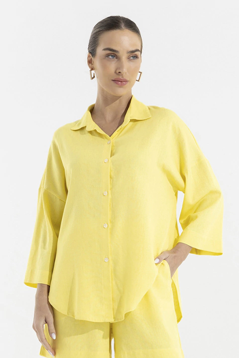 Camisa Linho Manga 7/8 Amarelo Siciliano (2108)