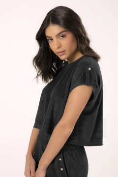 Blusa Cropped Atoalhada Preta (2072)