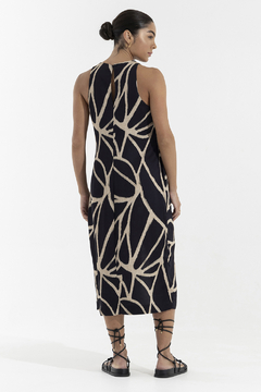 Vestido Midi Fenda Tramas Preta (002136) - comprar online