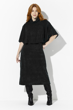 Vestido Evase Midi Pelerine Atoalhado (208602)