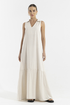 Vestido Longo Babado Linho Natural (2118)