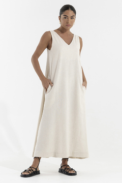 Vestido Evase Linho Natural (2116)