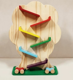 Garage Deslizante Pista Arbol Arco Iris con 2 autitos de madera y rampa - comprar online