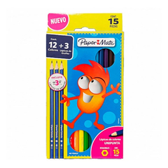 Lápices De Colores Paper Mate Unipunta Hexagonales 12 Unidades + 3 Grafito