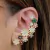 Brinco Ear Cuff flores lado unico pedras coloridas Banhado em ouro 18k