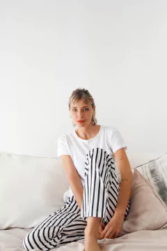 Pantalón Algodón Adulto Lourmarin Blanco y Negro Unisex - La Couture