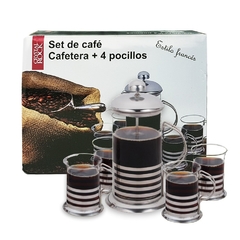 Set cafetera Embolo 600 cc. y 4 jarritos
