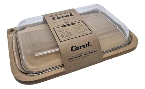 Asadera 29.6x17x4.5 Cm Vidrio Templado Con Tabla De Maderac carol