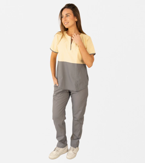 Ambo Pili bicolor amarillo y gris. pantalón recto - comprar online