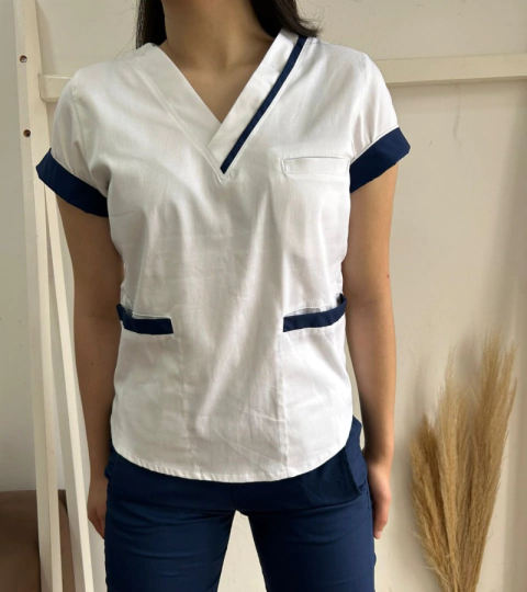 Ambo Delfi blanco con azul spandex pantalón azul - comprar online