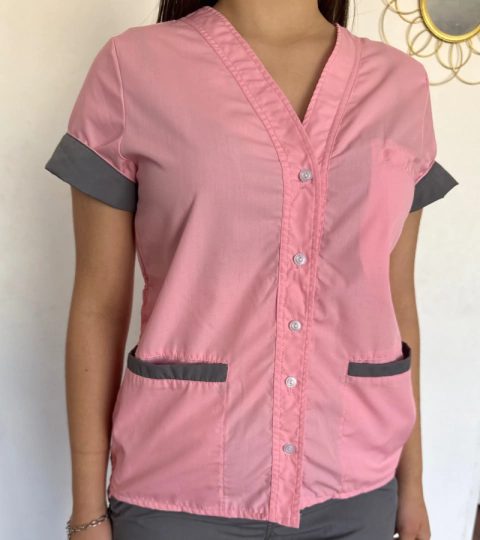 Ambo Mía Rosa con gris. Pantalón gris - comprar online