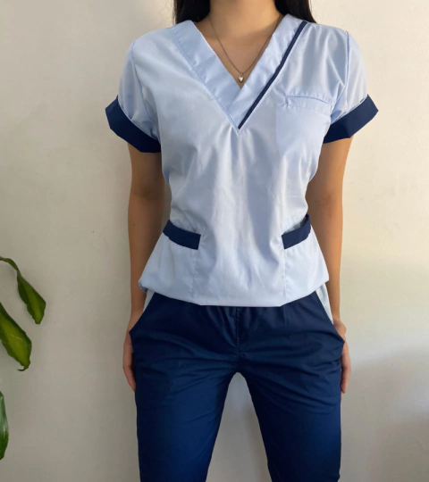 Ambo Delfi celeste con azul, pantalon azul arciel - comprar online