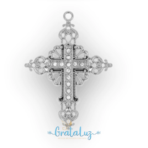 Crucifixo Raio de Sol com strass Cristal Premium - Níquel