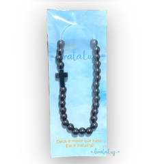 Pulseira com Cruz de Pedra Natural Hematita 6mm - comprar online