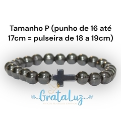 Pulseira com Cruz de Pedra Natural Hematita 6mm na internet