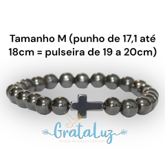 Pulseira com Cruz de Pedra Natural Hematita 6mm - loja online