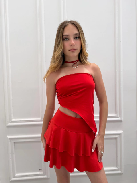 • Pollera volados roja •