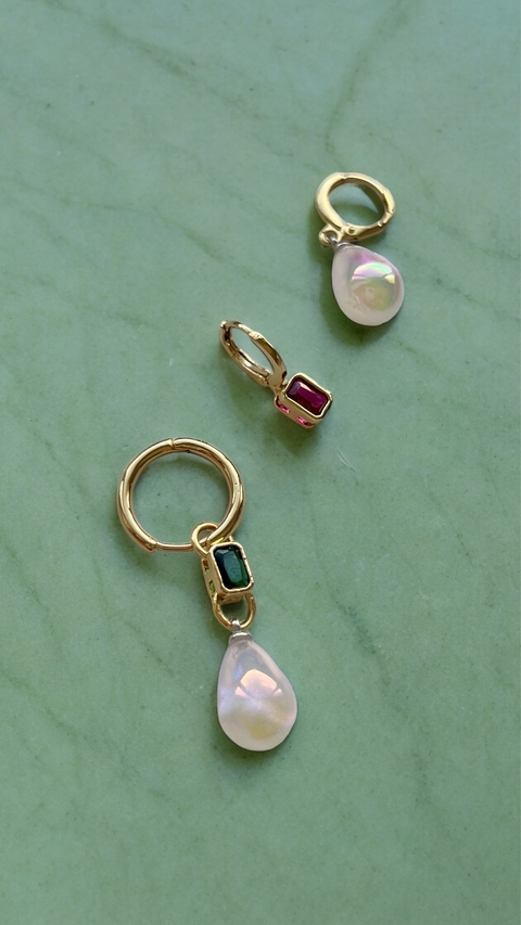 ARGOLA CLICK ZIRCONIA OURO ESMERALDA
