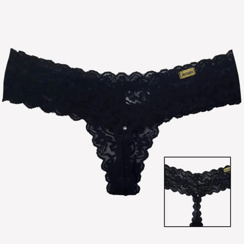 Calcinha toda em renda com pontos de brilho preta - SENSUALLE GULOSA PT