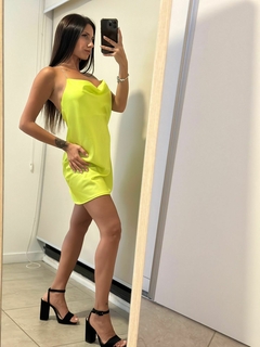Vestido saten tira strass - tienda online