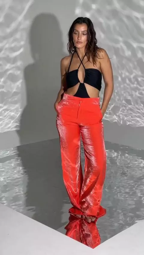 PANTALÓN RASO NARANJA BRILLOSO